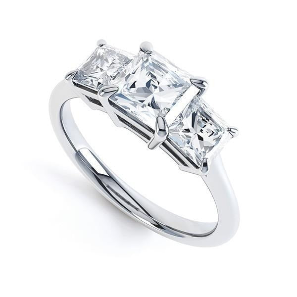 3 Stone Real Princess Cut 3 Ct Diamonds Anniversary Ring White Gold 14K