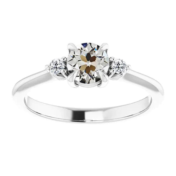 3 Stone Ring Round Old Miner Genuine Diamond Gold Basket Set 2 Carats