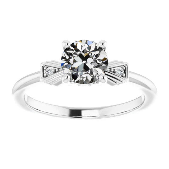 3 Stone Round Old Mine Cut Real Diamond Engagement Ring 2.25 Carats