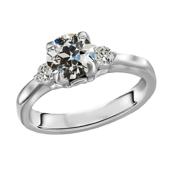 3 Stone Round Old Miner Natural Diamond Anniversary Ring 3.50 Carats