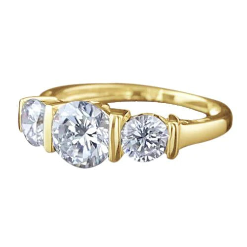 3 Stone Round Real Diamond Engagement Ring Yellow Gold