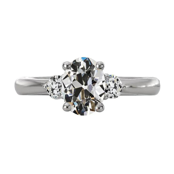 3 Stone Round & Oval Old Miner Genuine Diamond Ring 5.50 Carats Jewelry