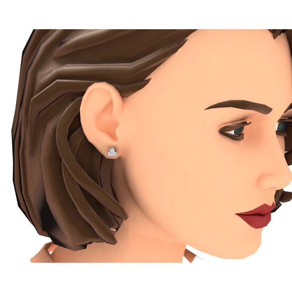 3 Stone Small Real Diamond Stud Earrings 0.85 Carats