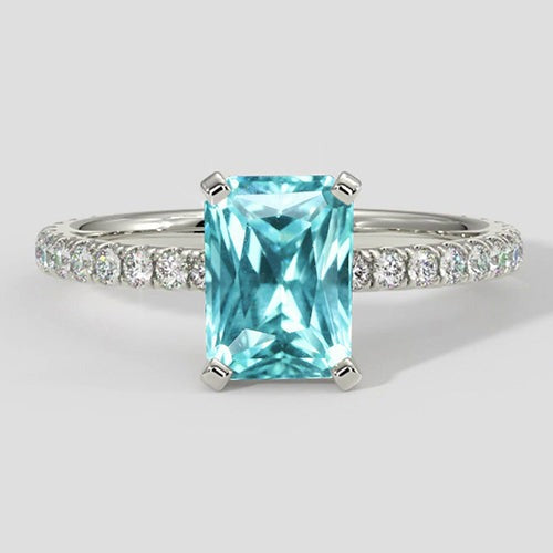 3ct Cushion Paraiba Ring with Diamond Shank