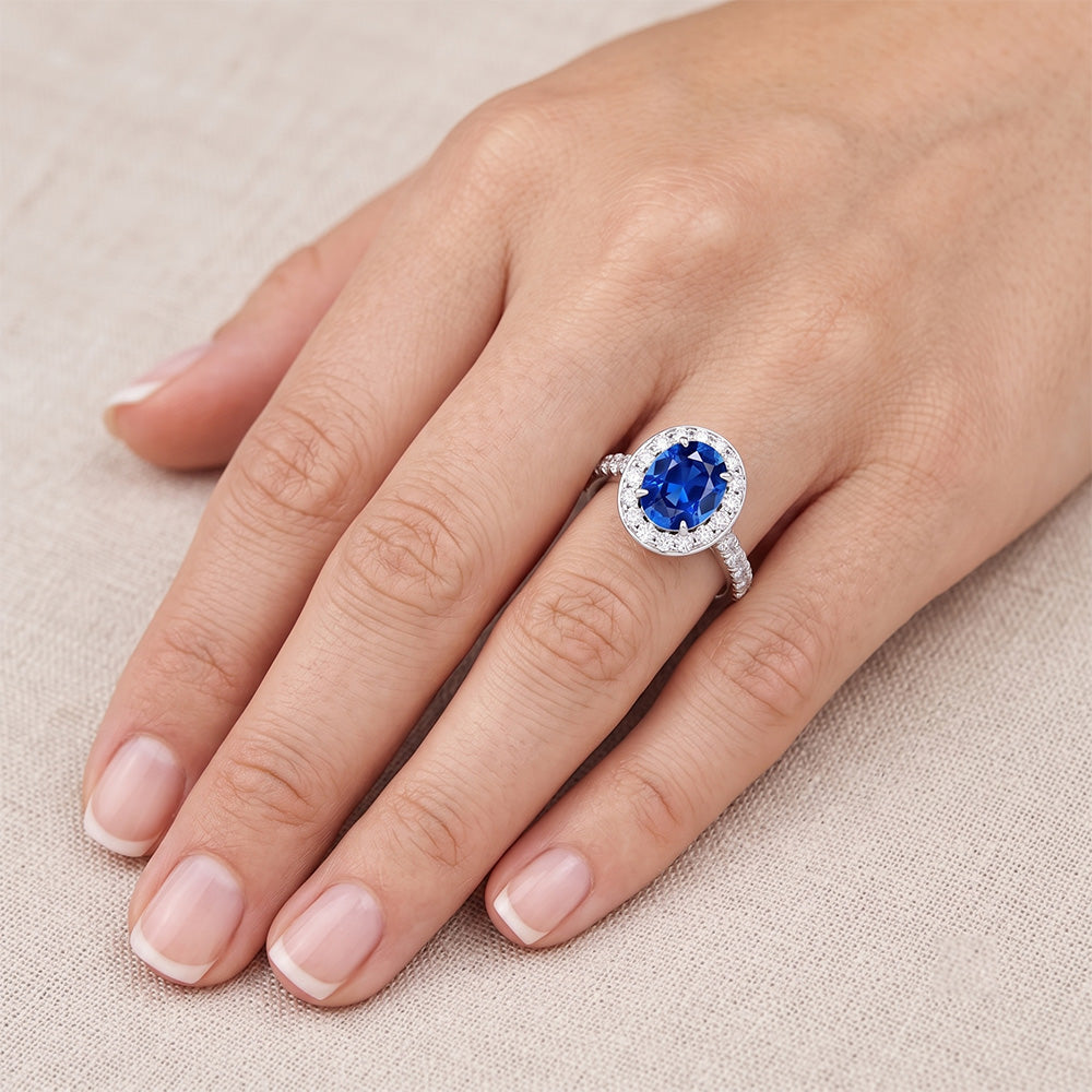 4.25 Carats Prong Set Sapphire And Natural Earth Mined Diamond ( Not Lab Grown ) s Ring White Gold 14K