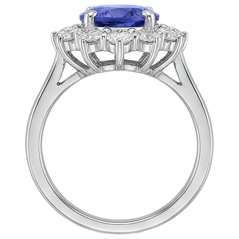4.35 Ct Tanzanite With Natural Earth Mined Diamond ( Not Lab Grown )s Ring New White Gold 14K