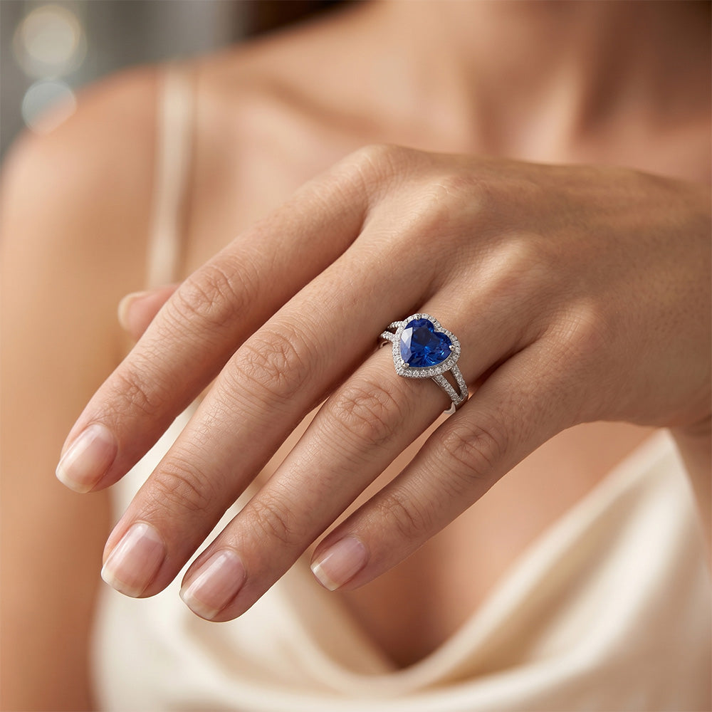 4.75 Carats Ceylon Sapphire And Natural Earth Mined Diamond ( Not Lab Grown ) s Ring White Gold 14K