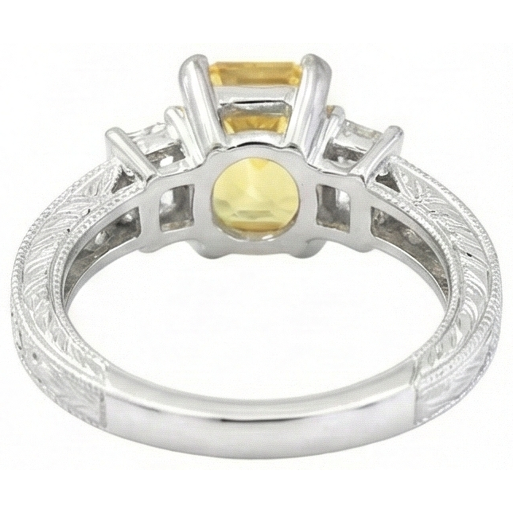 4.75 Ct Radiant Yellow Sapphire And Round Natural Earth Mined Diamond ( Not Lab Grown )s Ring White Gold