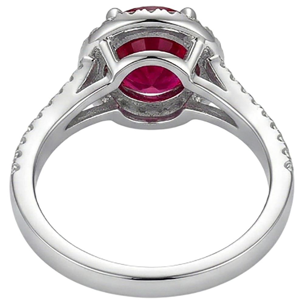 4.80 Ct Halo Red Ruby With Accents Natural Earth Mined Diamond ( Not Lab Grown ) Wedding Ring White Gold 14K