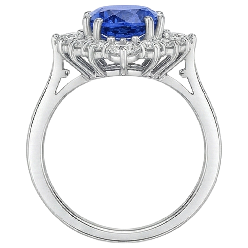 4.90 Ct Oval Tanzanite And Natural Earth Mined Diamond ( Not Lab Grown )s Ring 14K Gold White