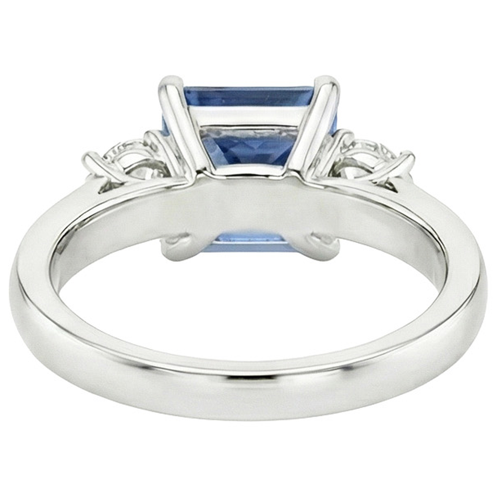 4 Carats Blue Ceylon Sapphire & Round Natural Earth Mined Diamond ( Not Lab Grown ) 3 Stone Ring Gold 14K