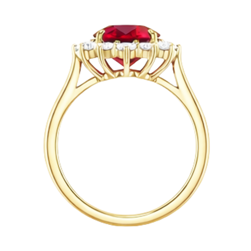 4 Ct Oval Ruby With Round Natural Earth Mined Diamond ( Not Lab Grown )s Ring Prong Set Yellow Gold 14K