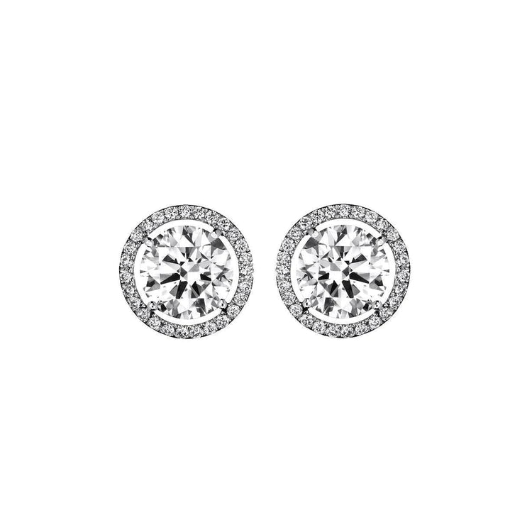 4.04 Carats Gorgeous Round Cut Real Diamonds Stud Halo Earrings Gold White 14K