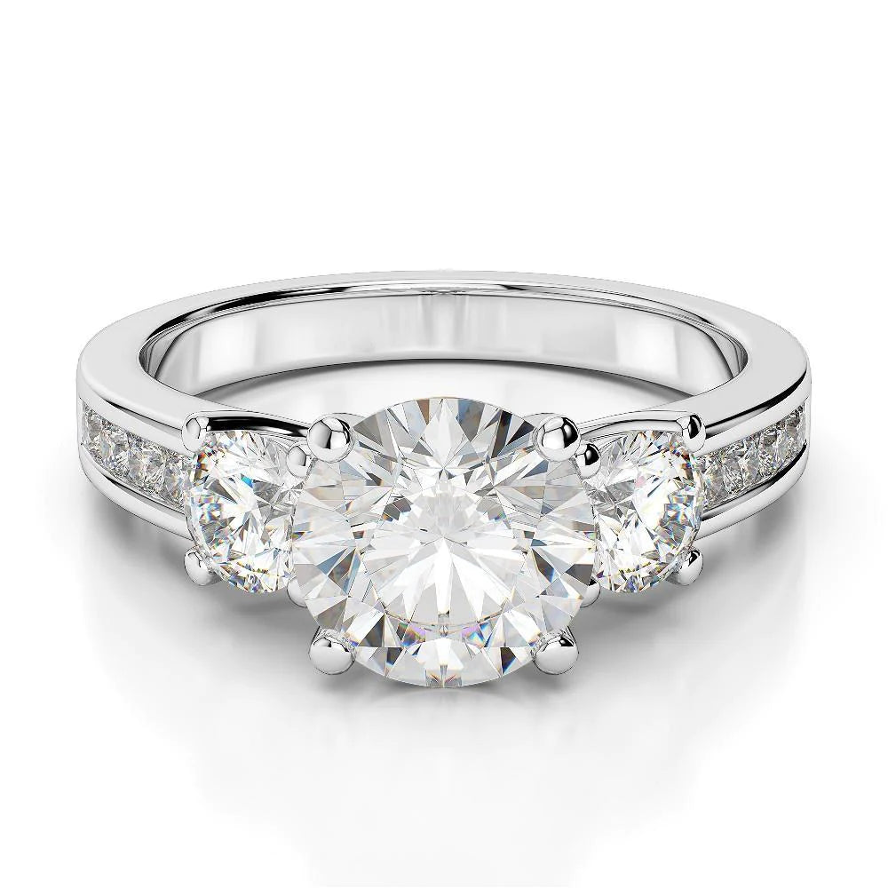 4.25 Carats Round Real Diamonds 3 Stone Wedding Ring White 14K