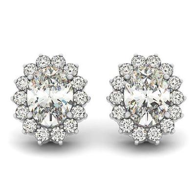 4.30 Ct Oval And Round Cut Genuine Diamonds Women Stud Halo Earrings