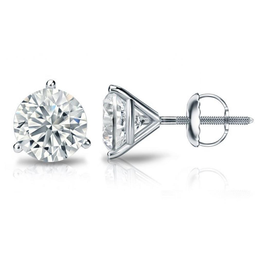 4.30 Ct Three Prong Set Real Diamonds Women Studs Earring White Gold 14K