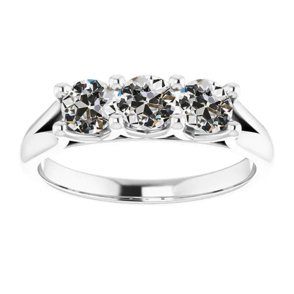 4.50 Carats 3 Stone Ring Round Old Mine Cut Real Diamond Split Shank