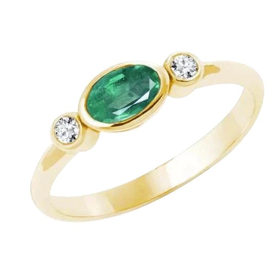 4.50 Carats Bezel Set Green Emerald & Diamond Wedding Ring 3 Stone