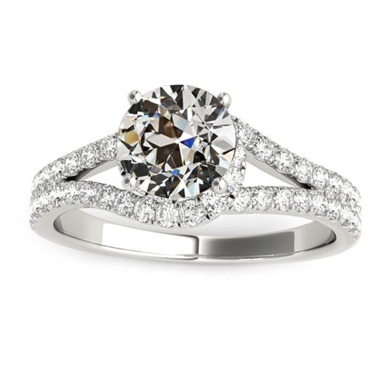 4.50 Carats Halo Old Miner Real Diamond Ring Gold 14K Split Shank Pave Set