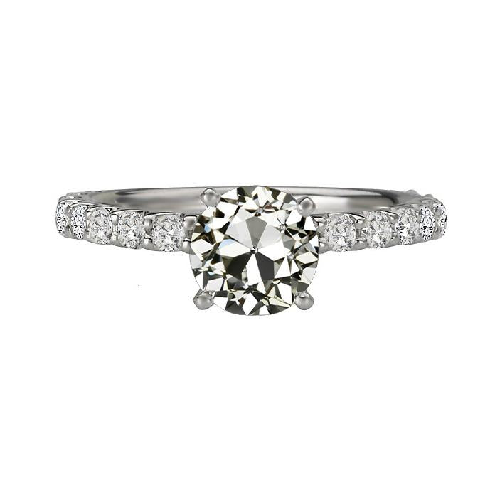 4.50 Carats Round Old Mine Cut Real Diamond Engagement Ring Prong Set