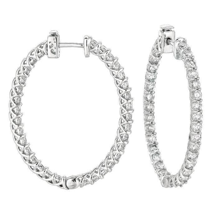 4.52 Carat Oval Shape 7 Pointer Hoop Real Diamond Earring White Gold 14K - Hoop Earrings-harrychadent.ca