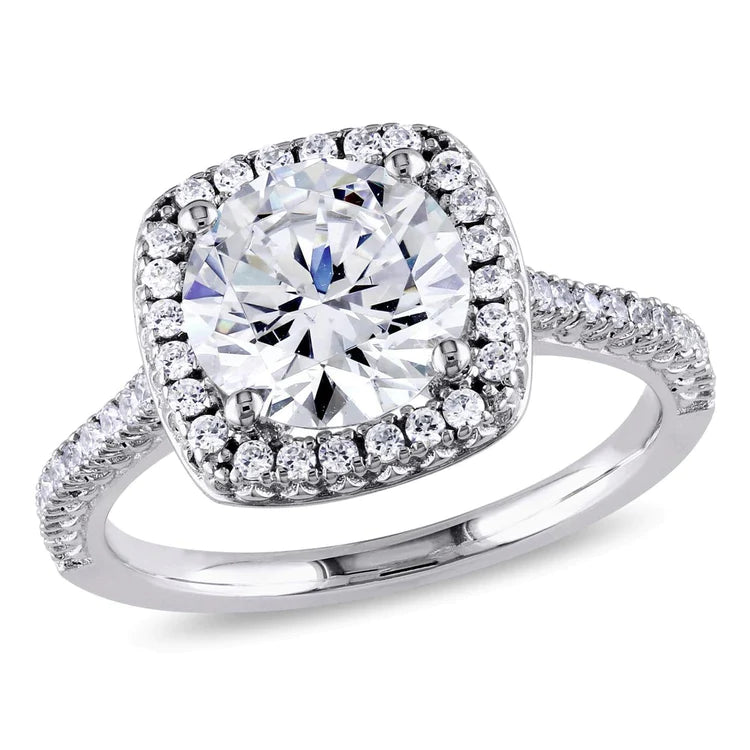 4.5 Carats Halo Round Cut Real Diamond Wedding Ring Platinum