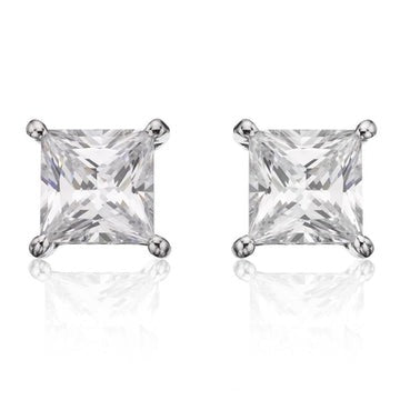 4.5 Ct Princess Cut Prong Set Genuine Diamond Stud Earring 14K White Gold - Stud Earrings-harrychadent.ca