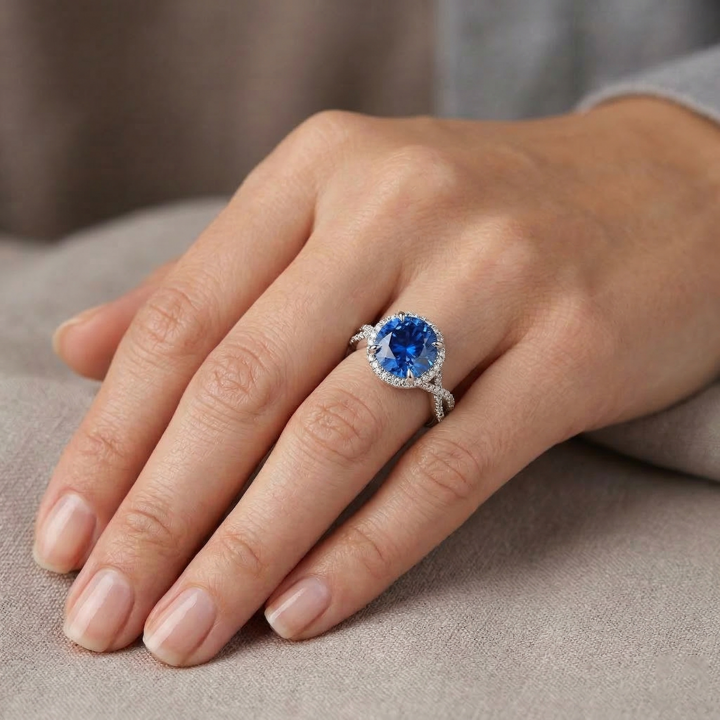 4.85 Ct Sri Lanka Blue Sapphire Halo Natural Earth Mined Diamond ( Not Lab Grown ) s Ring White Gold