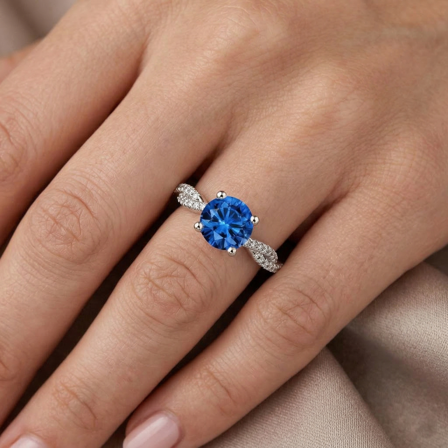 4.90 Ct Round Ceylon Sapphire Natural Earth Mined Diamond ( Not Lab Grown ) s Ring White Gold 14K