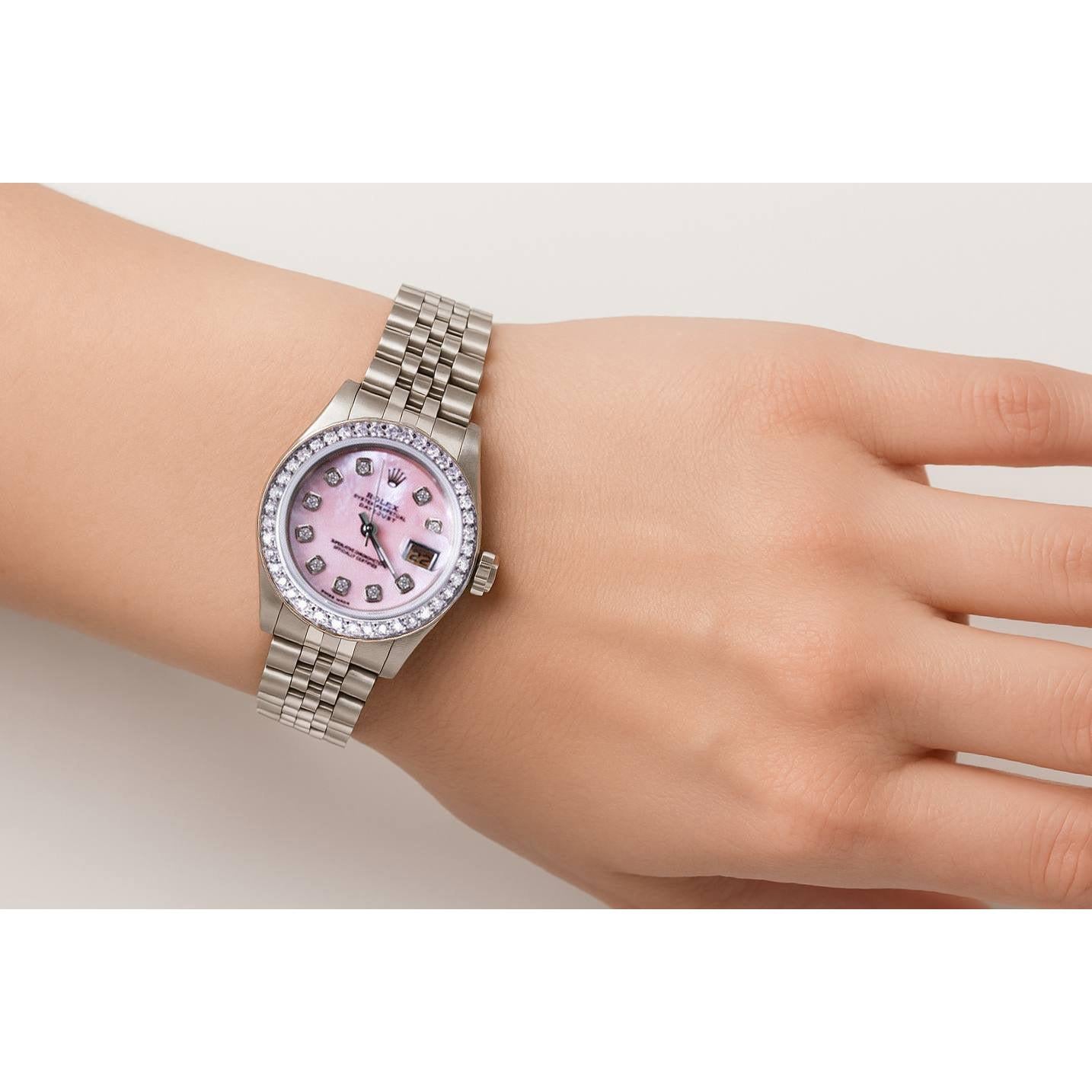Rolex Datejust Ss Jubilee Bracelet Pink Mop Diamond Dial Ladies Watch