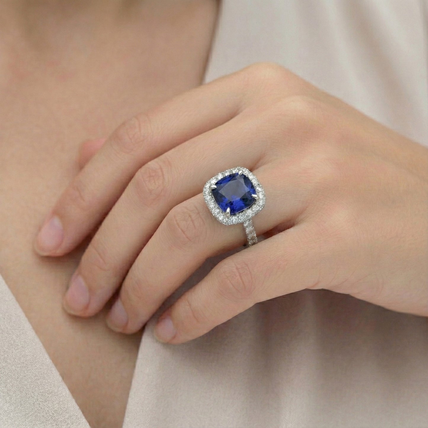 4 Carat Cushion Sapphire Engagement Ring