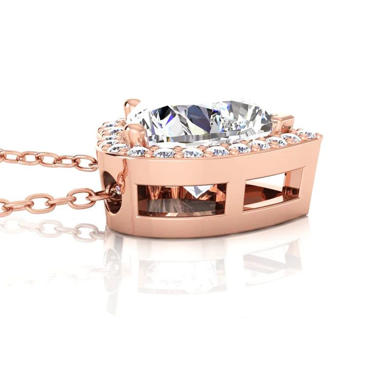 4 Carat Heart Shape Halo Real Diamond Slide Pendant Rose Gold 14K