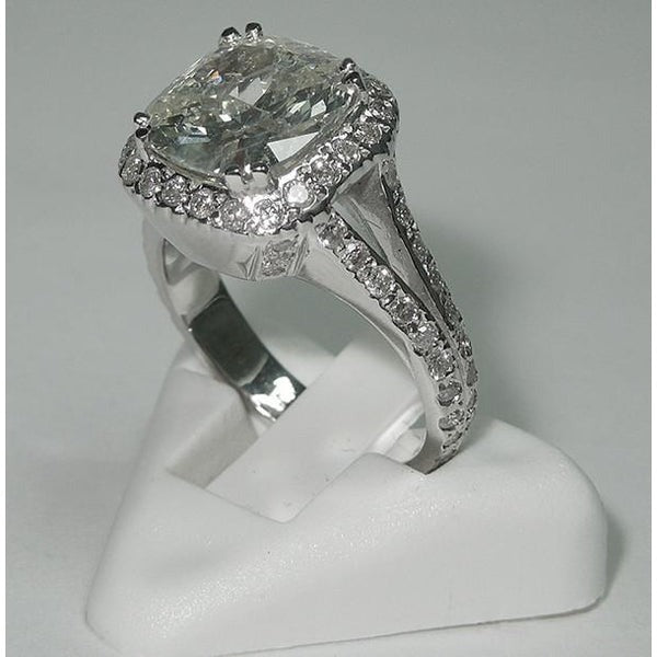 4 Carat Real Cushion Center Diamond Halo Ring White Gold Jewelry