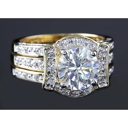 4 Carats Anniversary Ring Set Round Genuine Diamond Yellow Gold