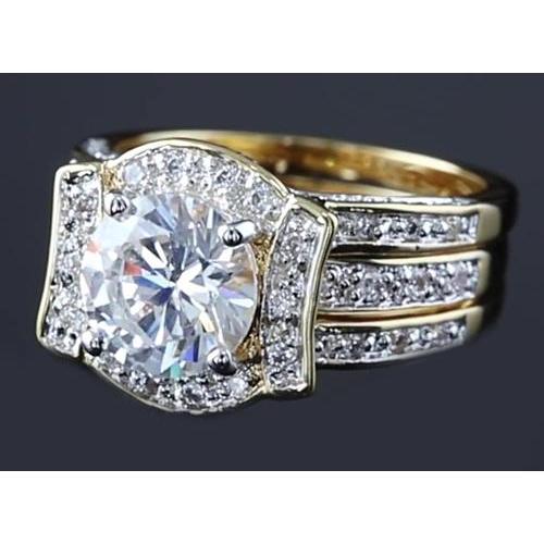 Anniversary Ring Set Round Genuine Diamond Yellow Gold 14K