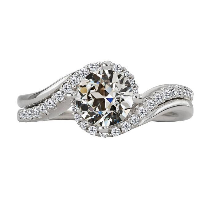4 Carats Halo Ring Round Old Mine Cut Real Diamond Twisted Shank Gold