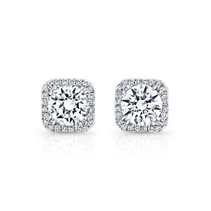 4 Carats Round Cut Natural Diamond Stud Halo Earring Fine Gold Women Jewelry