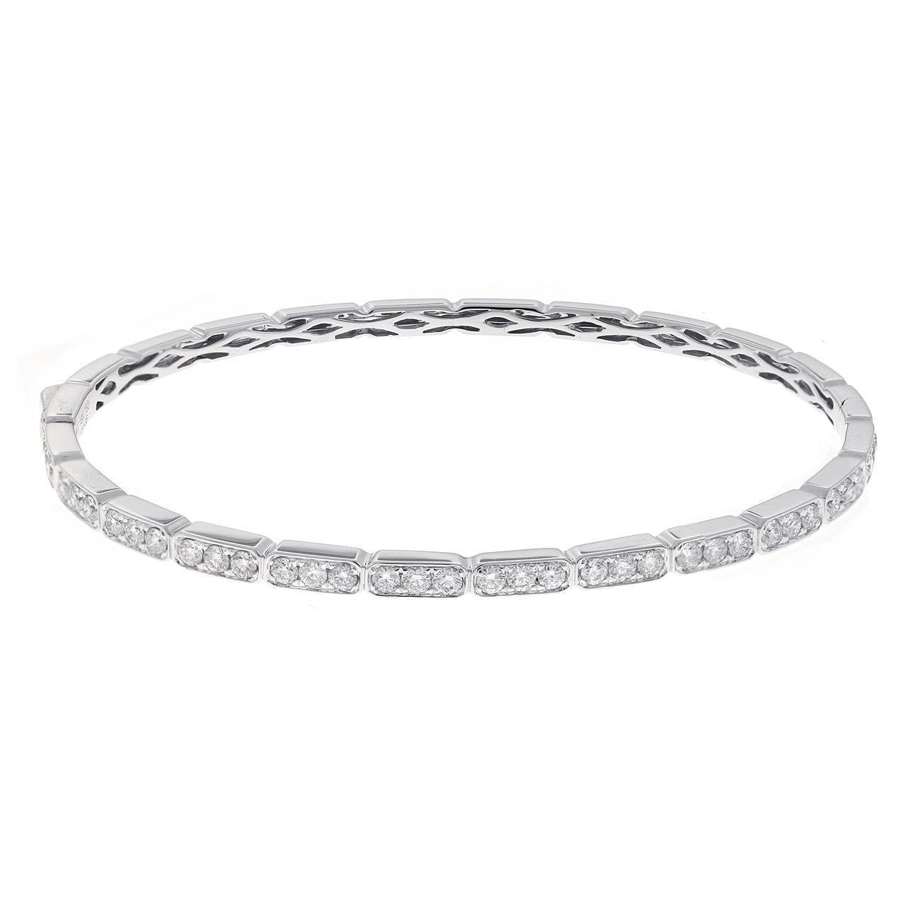 4 Carats Round Micro Pave Genuine Diamond Bangle White Gold 14K