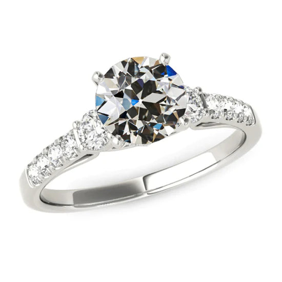 4 Carats Round Old Mine Cut Genuine Diamond Ring Gold Women's Jewelry