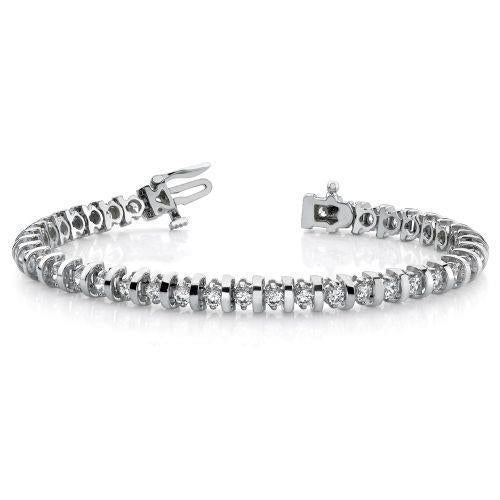 4 Carats Round Prong Set Natural Diamond Tennis Bracelet White Gold 14K - Tennis Bracelet-harrychadent.ca