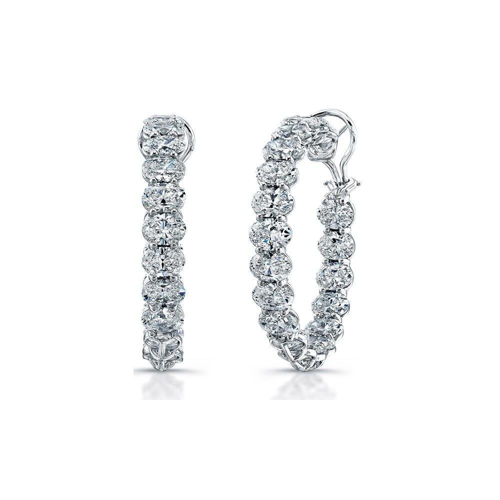 4 Carats Sparkling Oval Cut Real Diamond Hoop Earring Solid Gold