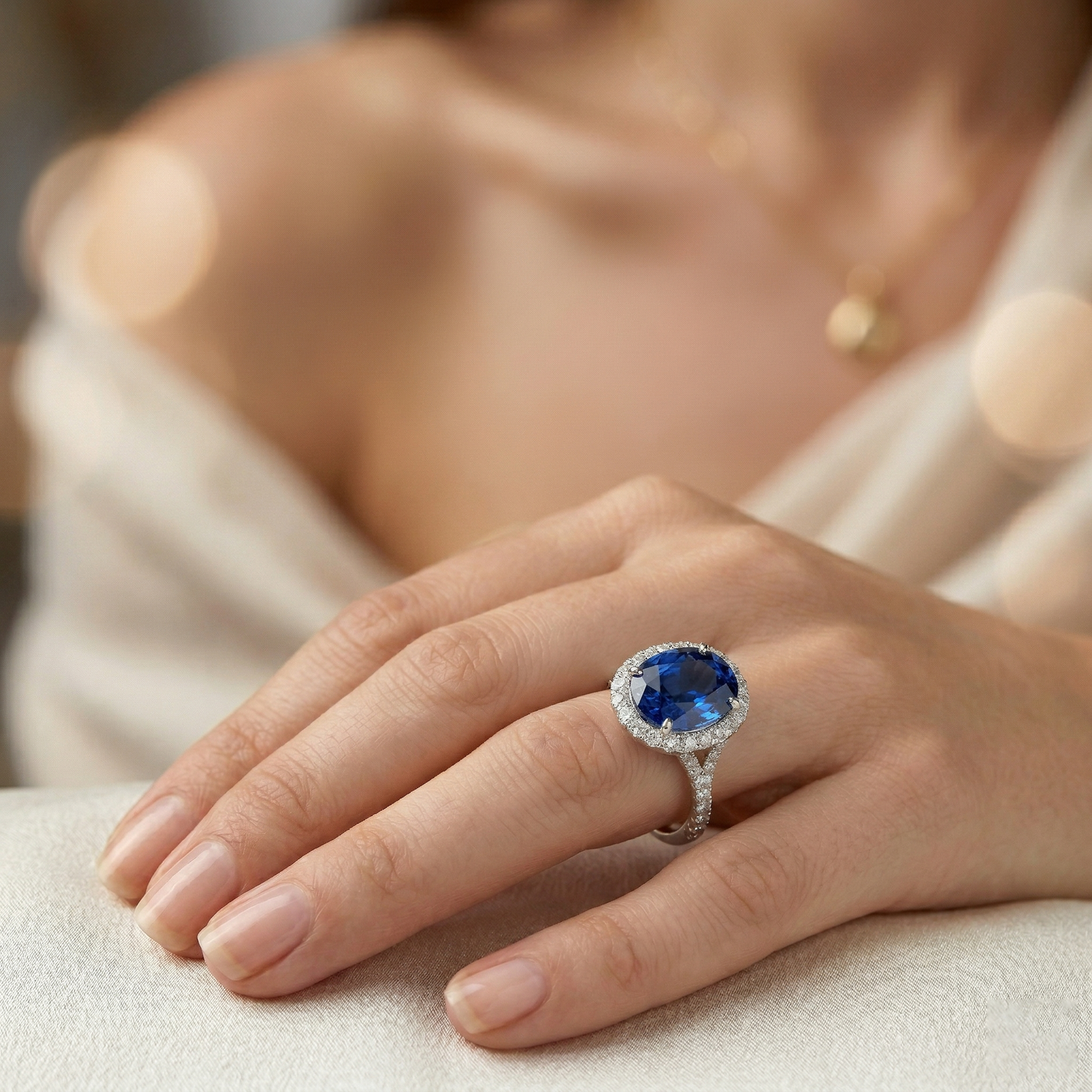 4 Carats Sri Lankan Sapphire Natural Earth Mined Diamond ( Not Lab Grown ) s Ring Prong Set White Gold 14K