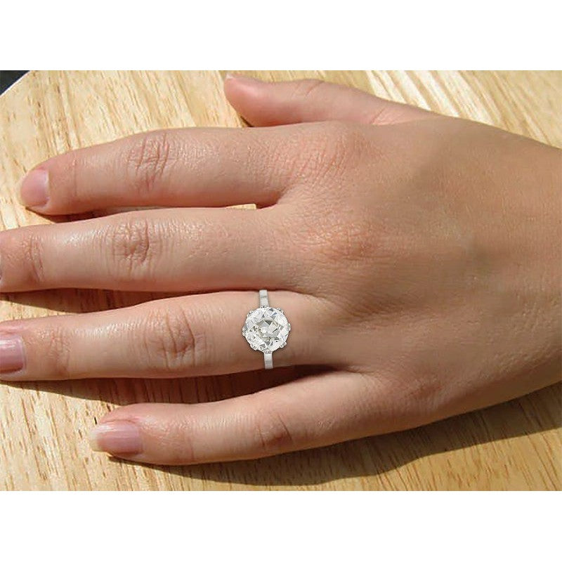 4 Ct Big Round Old Mine Cut Real Diamond Wedding Ring White Gold 14K