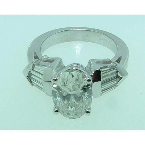 4 Ct. Oval & Baguette Real Diamond 3 Stone Engagement Ring White Gold - Three Stone Ring-harrychadent.ca
