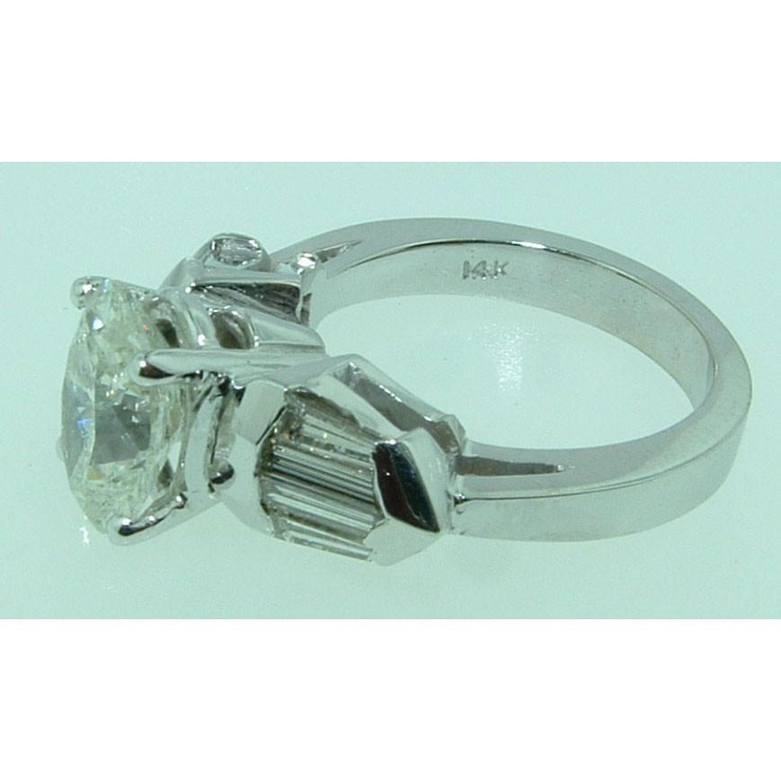4 Ct. Oval & Baguette Real Diamond 3 Stone Engagement Ring White Gold - Three Stone Ring-harrychadent.ca