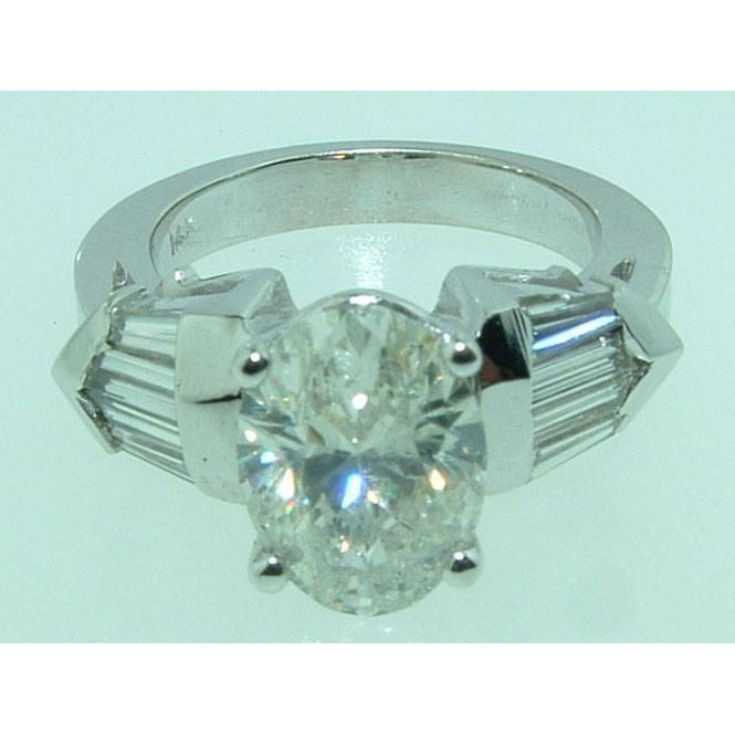 4 Ct. Oval & Baguette Real Diamond 3 Stone Engagement Ring White Gold - Three Stone Ring-harrychadent.ca