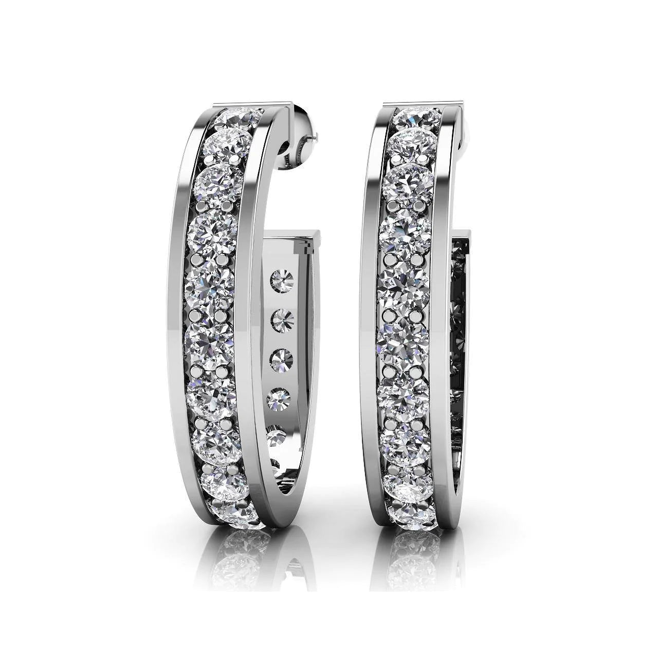4 Ct Prong Set Round Cut Real Diamonds Women Hoop Earrings White Gold 14K