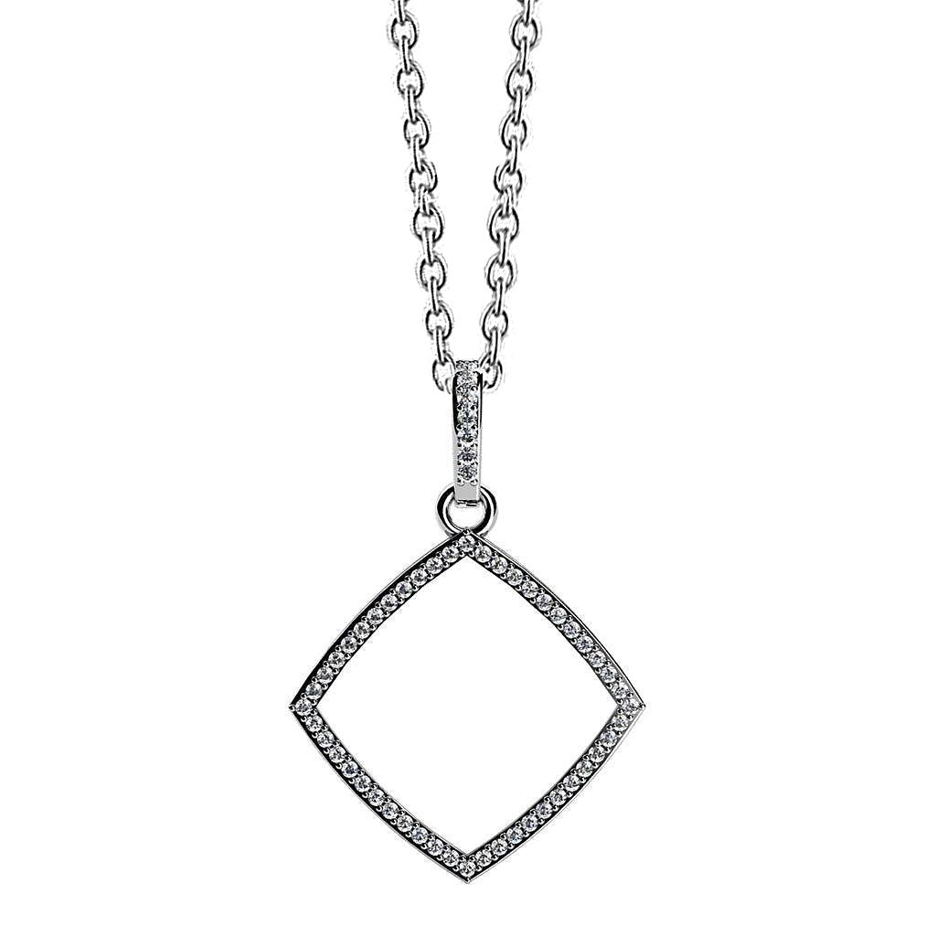 4 Ct Round Cut Genuine Diamonds Offset Square Pendant Necklace White Gold 14K