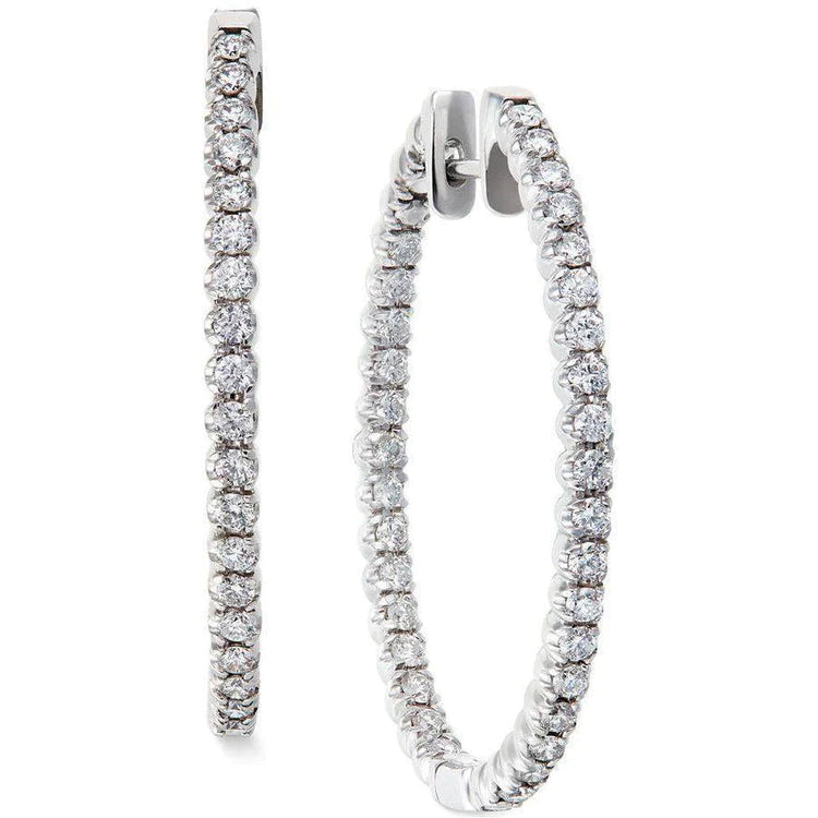 4 Ct Round Natural Diamond Ladies Hoop Earring White
