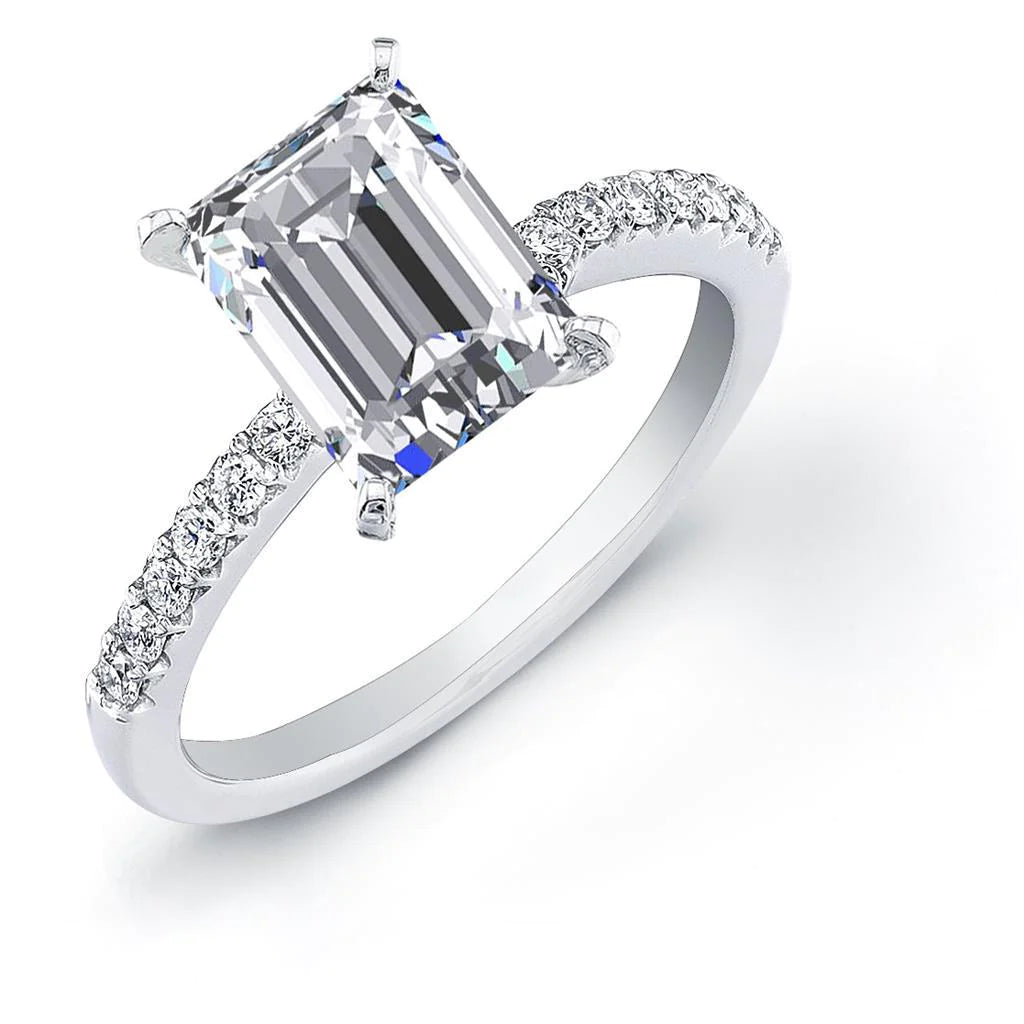 4 Prong Set Emerald And Round Cut 3.70 Ct Real Diamonds Ring White Gold